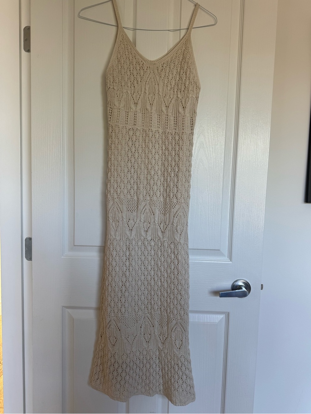 Spaghetti Strap Crochet Maxi Dress in Cream